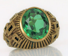 VTG BEAUTIFUL SIGNED HENDA 250 6K YELLOW GOLD GREEN SPINEL MEN?S RING S9.5 15.6