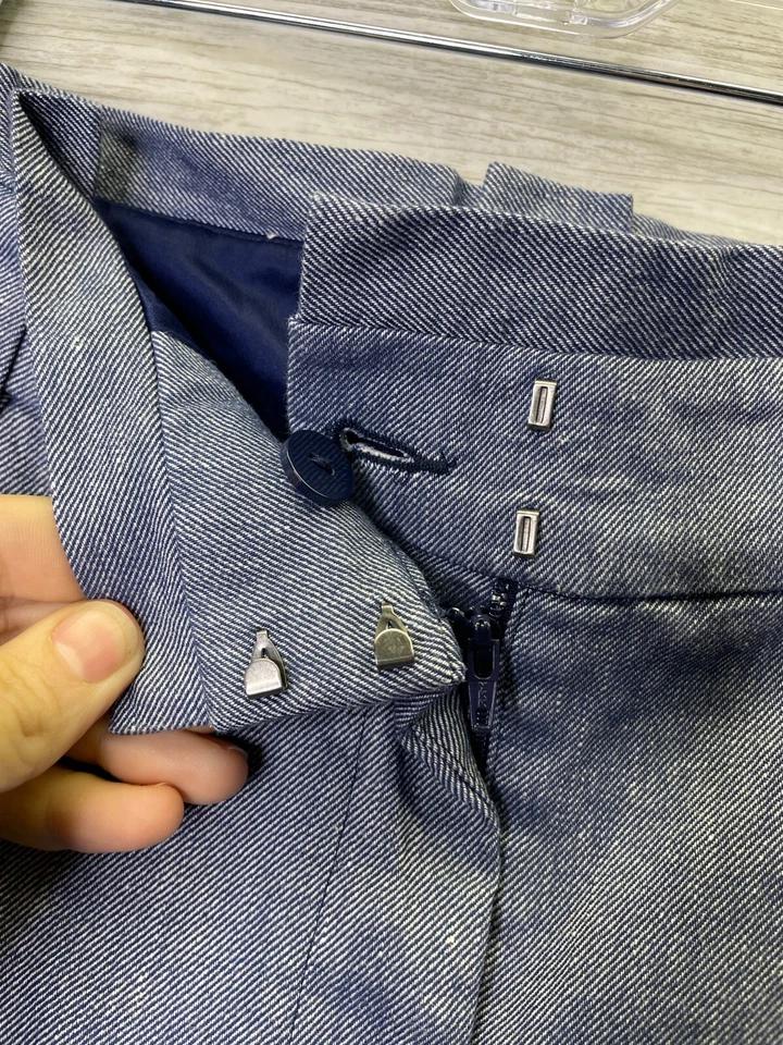 Pantalones Express para mujer 18L azul tiro alto al tobillo bolsa de papel cintura mezcla de lino Foto 3 de 4