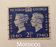1940 Morocco Agencies 2 1/2 D Queen Victoria King George Stamp