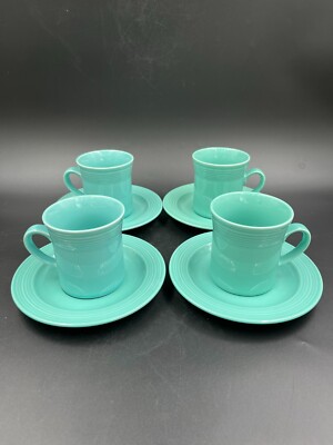 Vintage Set Of 4 Riva Designs Color Your Table Aqua Turquoise Mugs/Saucers Japan