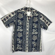 Kalena Fashions of Hawaii Mens Size M Blue Floral Short Sleeve Button-Up Shirt