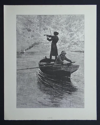 HAGBORG Gravure sur / bois orig FROMENT Chant du cygne G. OHNET 1929 Violoniste - Photo 1/4