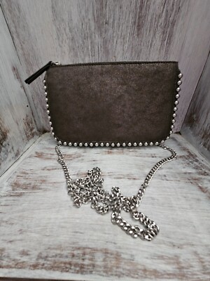 ZARA Gray STUDDED CROSSBODY WALLET BAG - STYLISH - Pockets 