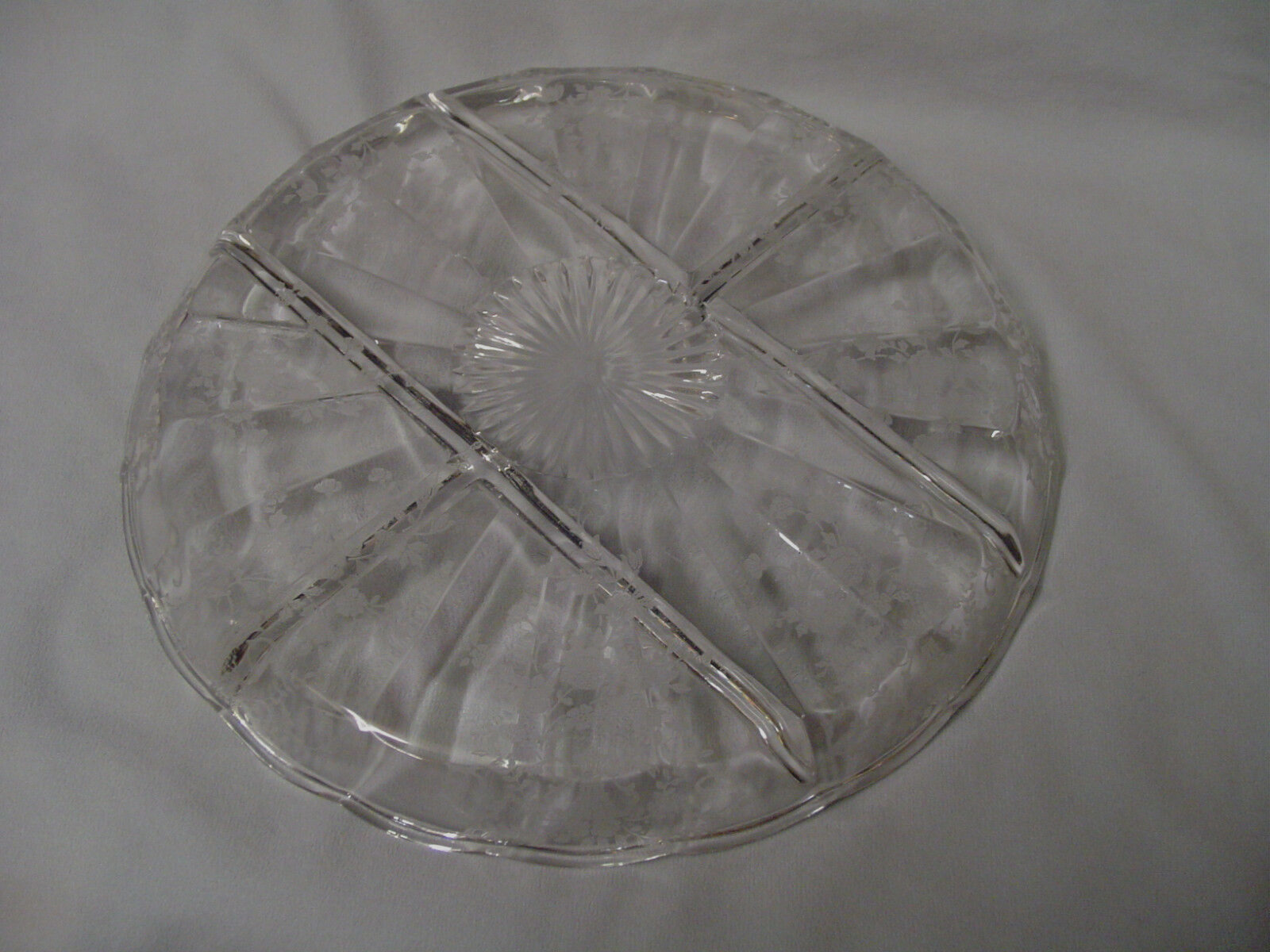 Portia By Cambridge Scalloped 5 Part Relish Clear 10.5" Across 1" Tall Vintage
