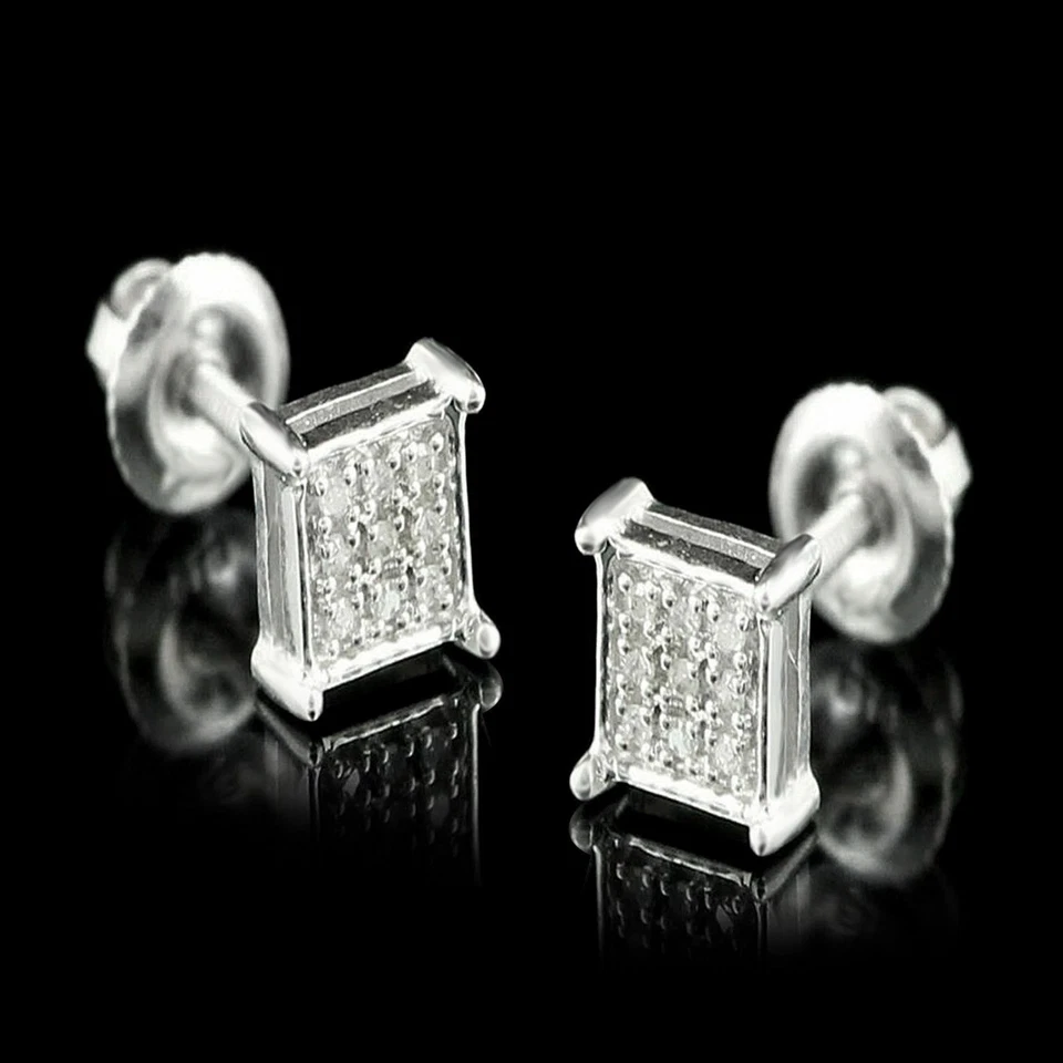 Princess Real Diamond Small Square SquareStud Earrings In 14K White Gold Plated - Image 4 of 4