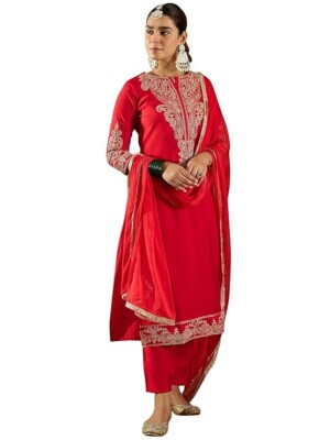 punjabi suit party wear red salwar suit with dupatta | eBay