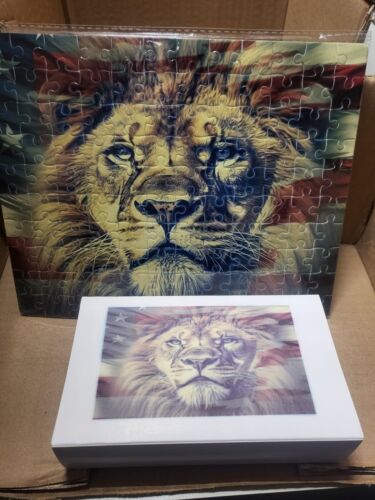 American Flag with a Lion 120-piece 8x10 custom made Puzzle with Box - Picture 1 of 1