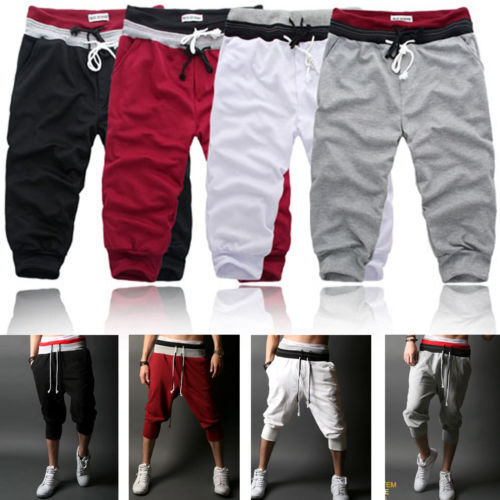 Mens 3/4 Knee Jogger Shorts Loose Casual Gym Harem Pants Sport Trouser Sportwear - Picture 1 of 10