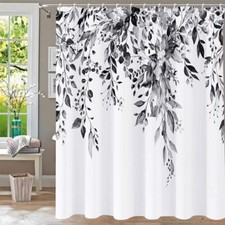 Shower Curtain Black and White Shower 72"W x 72"L Pack of 1 Eucalyptus Black