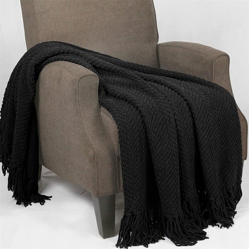 Boho Knitted Throw Blanket – Tweed Texture, Tassels, Lightweight Couch Bed Decor - Picture 210 of 337