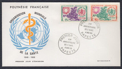 FRENCH POLYNESIA 1968, WHO Anniversary, FDC / Yv 60/61, Mi 84/85, Sc 241/42