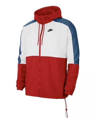 Nike NSW Jacket Hooded Woven Color Block (University Red/White/Black) Men's Clothing