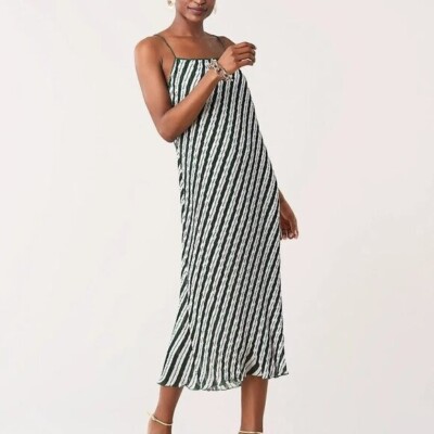 DVF Diane von Furstenberg Novalee Flag Stripe Lavender Fog green midi dress S