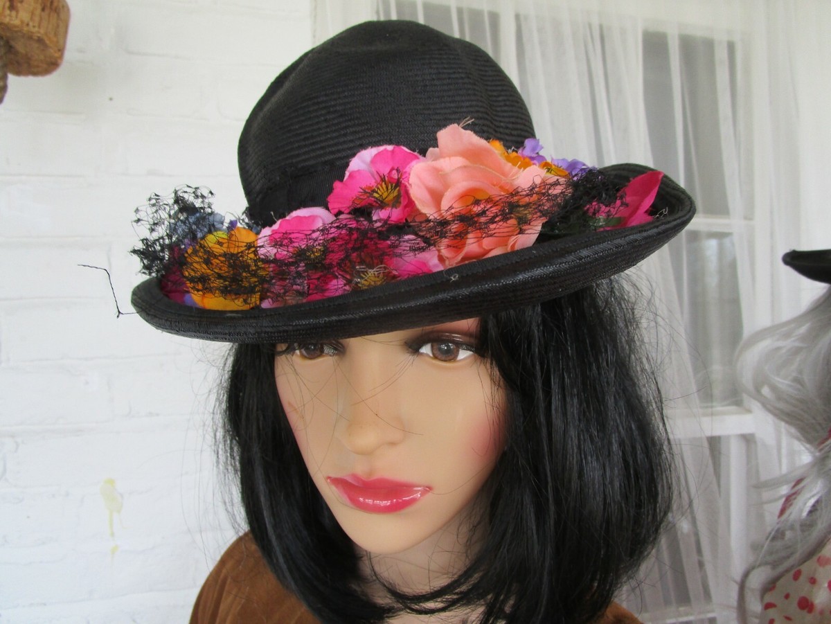 Vintage Straw Hat With Flowers,  Made By Hats By Julian, 21 Inches Vintage Yellow & White Straw Hat with Flowers, 1960s Mr  main image 2