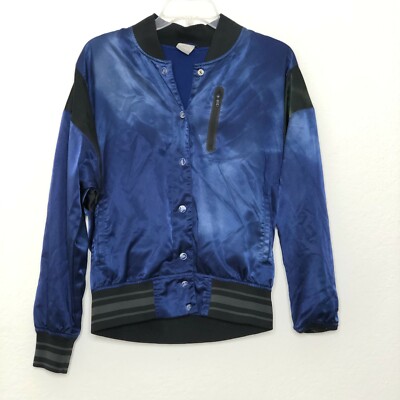 Vinteage Nike Blue Black Snap Up Dolman Sleeve Bomber jacket size M HK