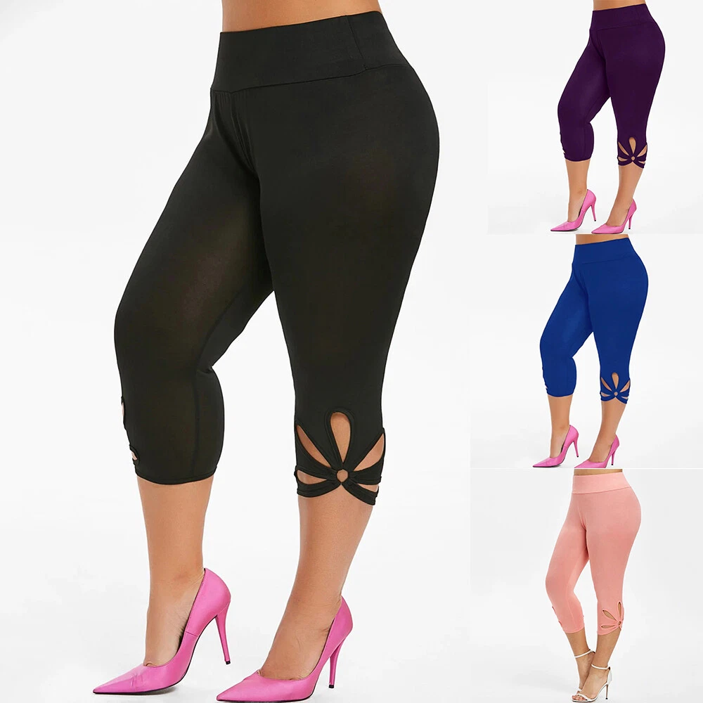 Plus Size Women Yoga Pants Leggings 3/4 Capri Cropped Casual Sport Gym  Trousers