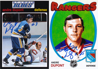 2 ANDRE DUPONT Authentic Signed Autograph Blues & Rangers 4X6 Hockey Photos