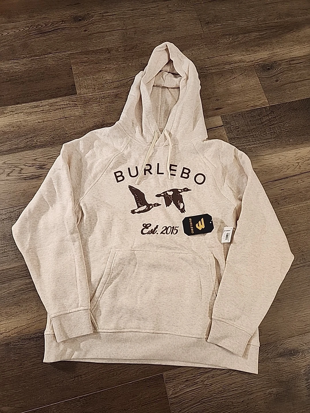 BURLEBO Mens Medium Fleece Hoodie Soft Midweight Pullover Oatmeal Ducks Graphics