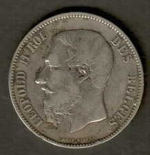1869 Belgium 5 Francs Silver Coin - high Grade,exceptional condition