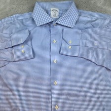 Brooks Brothers Dress Shirt Mens 17-4/5 Regent Gingham Blue White 100 Cotton