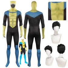 Mens Invincible Mark Grayson Jumpsuit Halloween Cosplay costume Bodysuit Wig