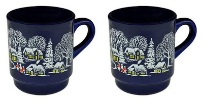 2 x Van Well Deutsch Blau Weihnachten Winter Szene Becher Tasse Kossinger 0,2l Gluhwein