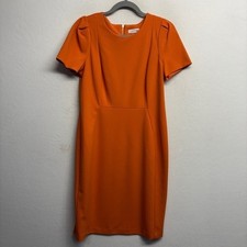 Calvin Klein Faux Suede Orange Pencil Dress 12 CapSleeve midi Sheath