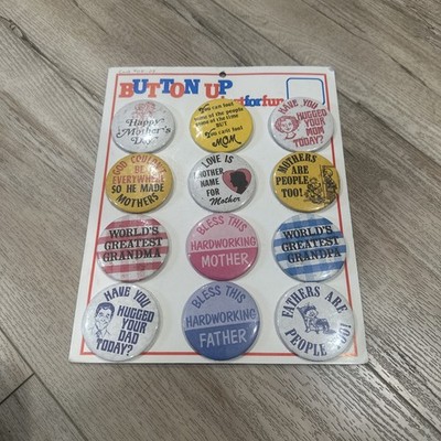 NOS VINTAGE LOT BUTTON UP JUST FOR FUN 12 PINBACKS BUTTONS 1980s Brand New