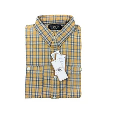 RRL Ralph Lauren Yellow Blue Checked Heavy Twill Utility Button Front Size M NWT