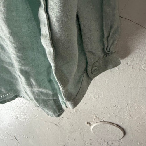 L.L. Bean Size Large 100% Linen Blue Cottage Peasant Button Long Sleeve Blouse - Picture 5 of 8