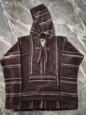 Baja Senor Lopez Hoodie Pullover Brown Striped Drawstring Pocket Men's M