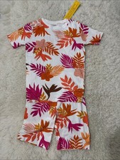 NWT Carter's Kid Floral Leaf Short Pajama Set - White with Pink  Orange 14 yrs