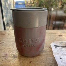 Costa Coffee Ceramic Travel Mug Tumbler Reusable Cup Lid Silicone Red  Marble 