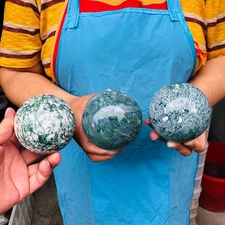 4.46LB 3pcs Natural Aquatic Plants Agate Crystal Sphere water grass Moss Ball