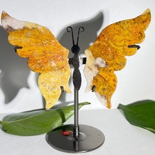 125gNatural Bumblebee Jade Handmade Carving Butterfly shaped Gemstone+Bracket