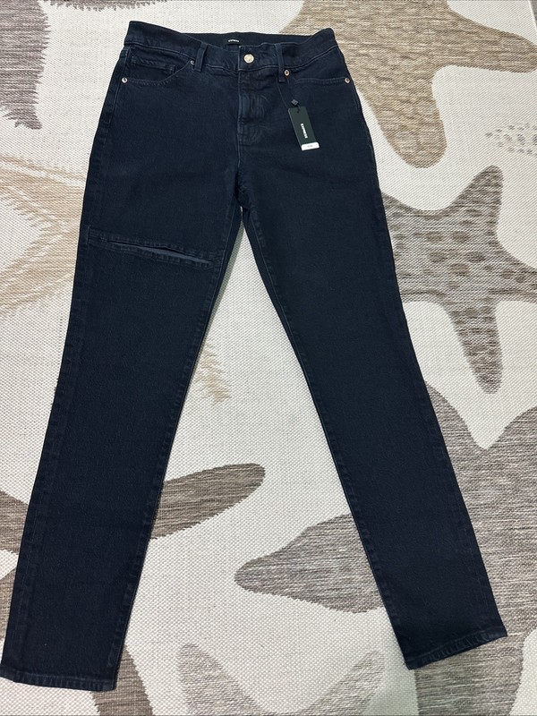 NWT Express High Waisted SOS Skinny Dark Jeans Sewn Slit In Right Leg Size 8R