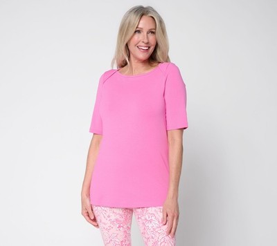 Belle by Kim Gravel Primabelle Knit Elbow Sleeve Top Preppy Pink S New