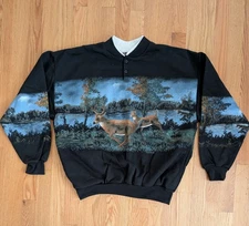 Vintage Deer Nature Wildlife Wraparound Art Unlimited 90s Crewneck Large USA NWT