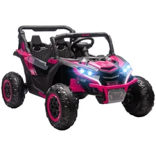 Qaba 24V 7AH Ride on Car, 2 Seater 4MPH Ride on UTV w/ Music, Pink