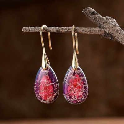 Natural Emperor Stone Drop Earrings Teardrop Dangle Women Fashion Jewelry