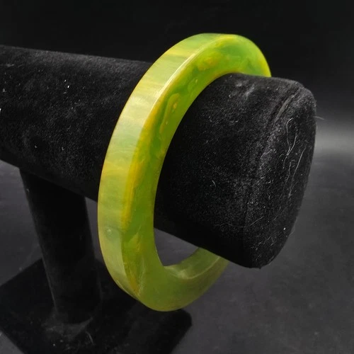 Green Marbled Bakelite Bangle Bracelet Vintage Plastic Jewelry