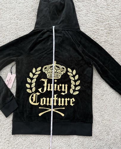 NWT Juicy Couture Velour Track Jacket Women's Size S Hoodie Black Tie - Picture 4 of 9