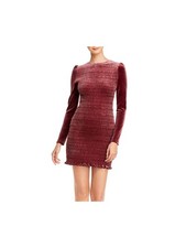 AQUA Womens Body Con Mini Dress Burgundy Textured Long Sleeve Crew Neck Solid S