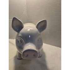 Vintage White Glossy Ceramic Pig Figurine Farmhouse Decor 10 Inch Minimalist