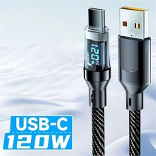 120w Super Fast USB Type-C Charging Braid Phone Charger Lead with Display LOT