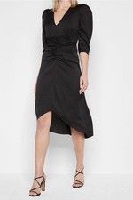 Express Satin Puff Shoulder Ruched Midi Dress in black - size XL