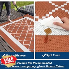 Garvee 9x12 Outdoor Rug Plastic Straw Modern Trellis Camping Carpet Beige