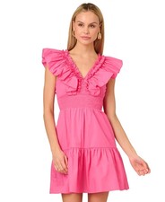 Adrianna by Adrianna Papell Ruffled Cotton Fit & Flare Dress, Magenta, sz 10