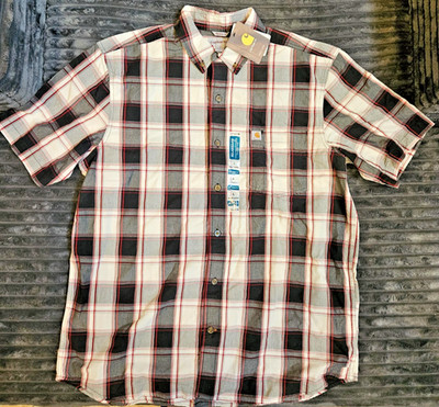 Carhartt Men's Essential Plaid Open Collar Short Sleeve Shirt NWT