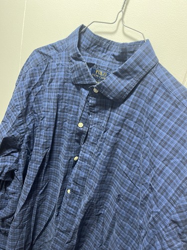 Polo Ralph Lauren Hemd Herren Größe 2XLT blau kariert Ärmel Knopfleiste Stretch - Bild 3 von 5